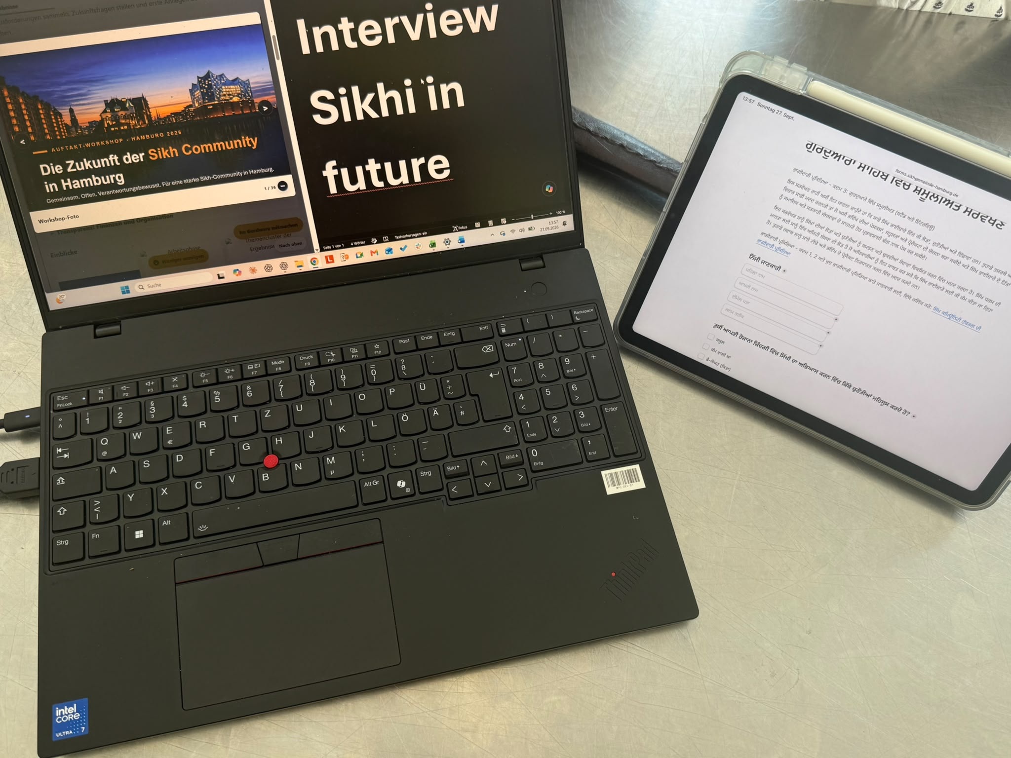 Laptop und Tablet für die Interviews im Gurdwara Grandweg